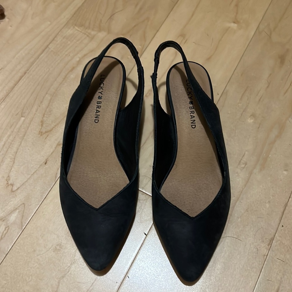 Lucky Brand Black Leather sling back flats